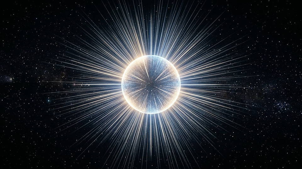 Illustration photoréaliste en lien avec la fiche « Un rayonnement de fond isotrope a été mesuré accidentellement. » : Sphère de rayonnement identique dans toutes les directions.