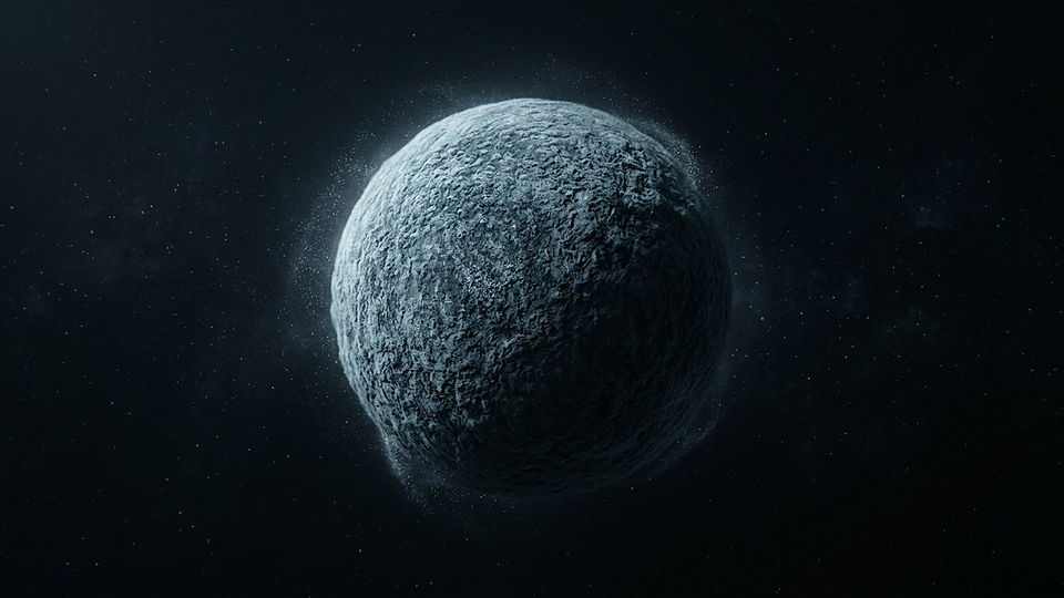 Illustration photoréaliste en lien avec la fiche « La masse du neutron exprimée en unités de masse atomique. » : Neutron isolé dans le vide.